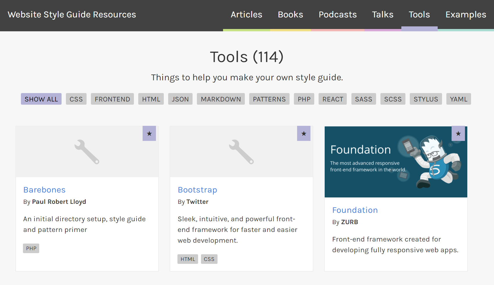 Screengrab of styleguides.io